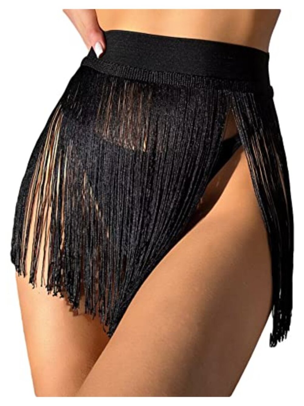 High Waist Fringe Trim Mini Skirt